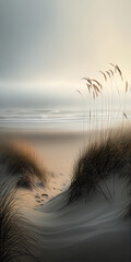 Idyllic view of the seaside grass on the beach. Ai generative.