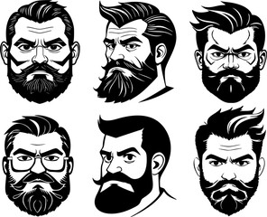 Badass bearded men, vector file, black and white, high contrast, barbershop sign