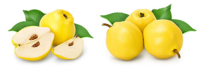 Fototapeta na wymiar Fresh cut quince isolated on the white background with full depth of field
