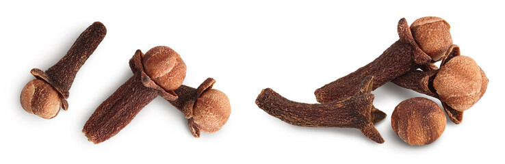 Fototapeta premium Dry spice cloves isolated on white background . Top view. Flat lay