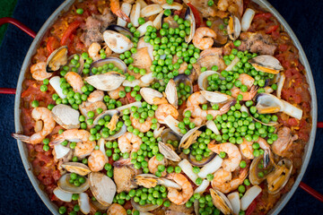 Spanish paella seafood over bbq grill