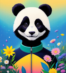 Panda bear wearing underground clothes, panda on a background of flowers, Generative AI Art Illustration 16