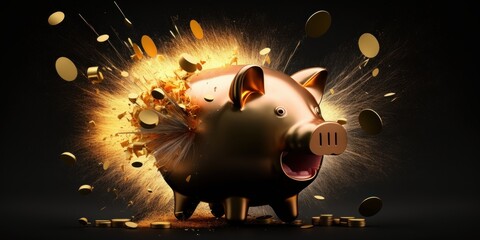 Piggy bank exploding, generative ai illustration - obrazy, fototapety, plakaty