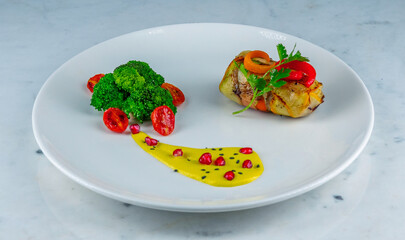 grilled steak with vegetables