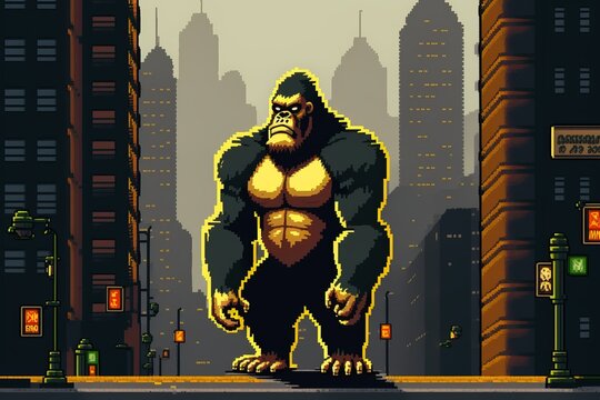 King Kong E Godzilla No Design De Jogos Em Pixelgame. Animais Pixelizados  Gigantes Atacam a Humanidade Ilustração do Vetor - Ilustração de grande,  retro: 213359711