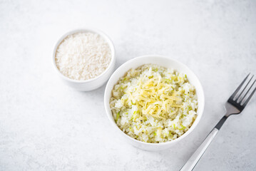 Zucchini cheese rice in a bowl