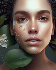Face portrait of a beautiful woman. Moisturizing skincare concept. Beauty, spa and skin care. Generative AI