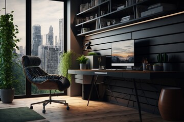 Modern home office interior background. Generative AI

