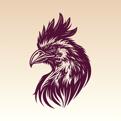 Hand drawn Rooster Head illustration. Vintage woodcut engraving style vector illustration.