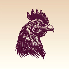 Hand drawn Rooster Head illustration. Vintage woodcut engraving style vector illustration.