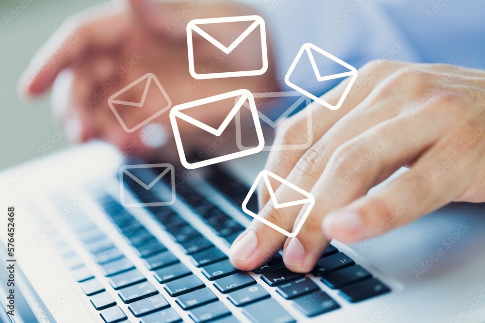 Poster email concept. using laptop with message icon