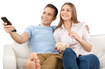 Smiling Couple Watching Television