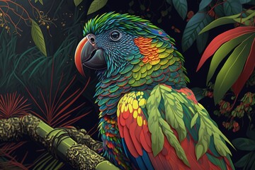 Obraz premium Jungle Parrot Colorful Background Generative AI