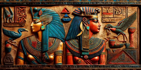 Foto op Aluminium Hieroglyphic carvings on the walls of an Ancient Egyptian Temple. .AI generated Illustration. © SunnyS