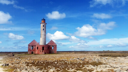 Abandoned lighthouse in Curacao, Caribbean sea, isolated and lonely
