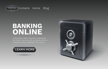 Banking online safe, finance user access, web site landing page. Vector