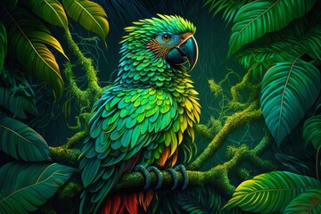 Jungle Parrot Colorful Background Generative AI