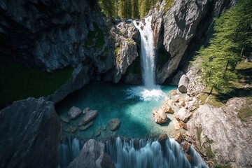 Beautiful Waterfall in Austria drone shot, generative AI