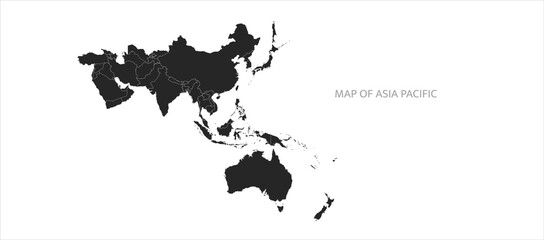 Asia map. Map of Asia Pacific. Oceania map. High quality vector countries map of South pacific and asia.  - obrazy, fototapety, plakaty