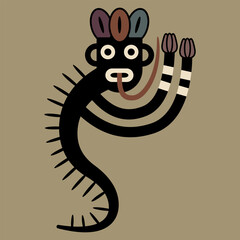 Fantastic creature from Nazca pottery. Native American art of ancient Peru. Indigenous Peruvian mythology. 