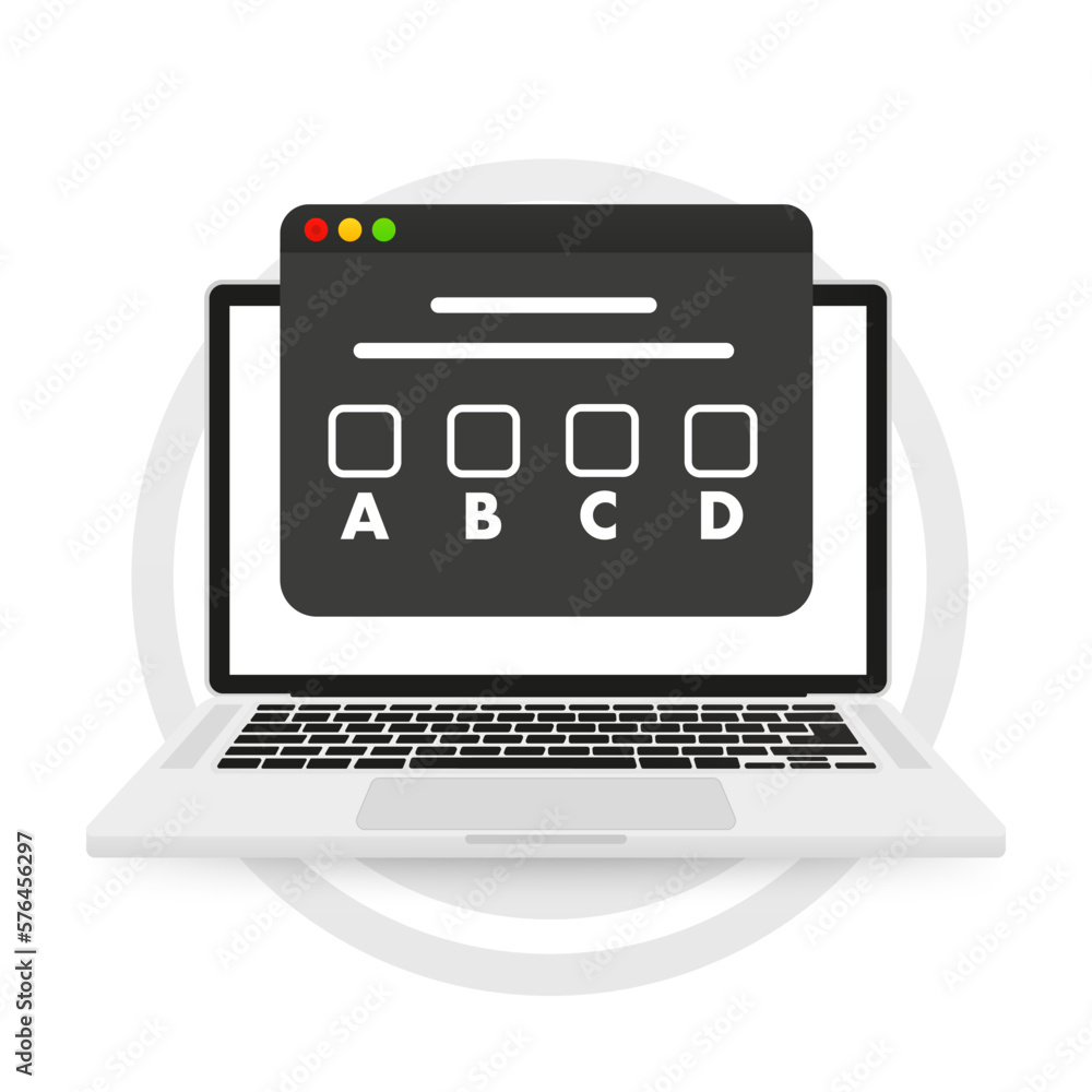 Poster online testing. landing page template. modern flat concept for web design. web page online tests lap