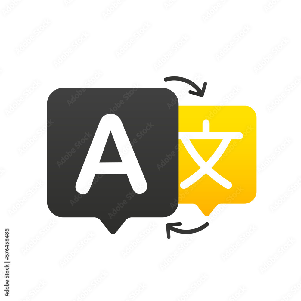 Poster language translation. chat message translate application. chat bubbles with language translation ico