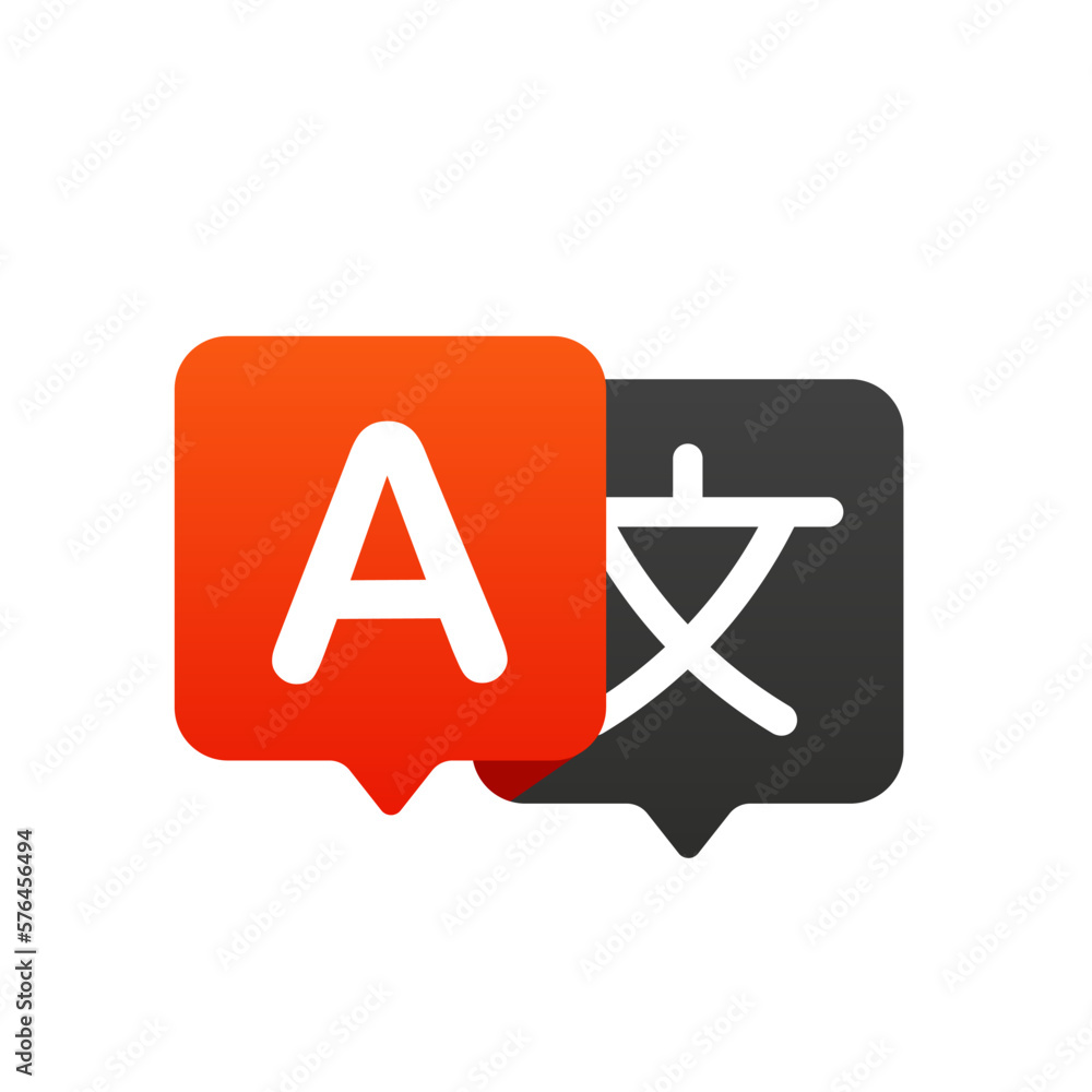 Poster language translation. chat message translate application. chat bubbles with language translation ico