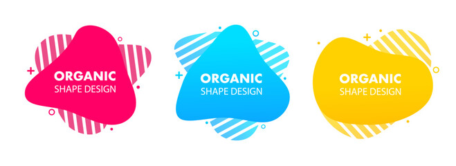 A set of abstract geometric shapes of liquid color. Smooth gradient elements for minimal banner, logo, post on social networks. Vector illustration