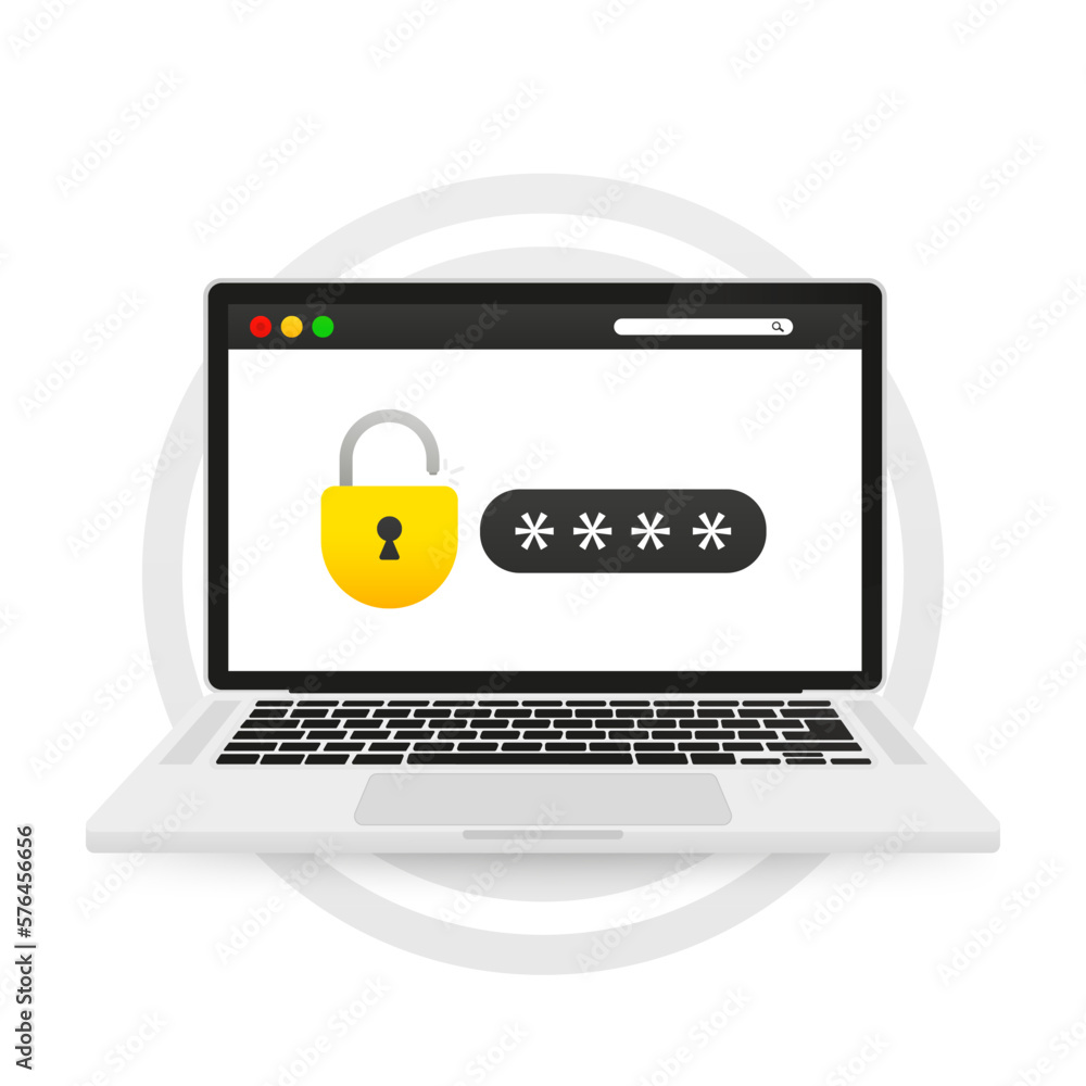 Poster password security access push notice on laptop or verification code notification on pc screen for au
