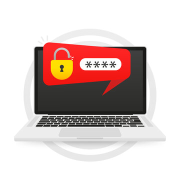 Laptop with password message and lock icon. security concept, personal access, user authorization, protection from the Internet. Private authorization symbol idea modern. Vector illustration