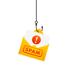 Fishing hook with email. Fishing fraud with mail envelope icon. Phishing hack of account and security password. Scam concept in flat. Danger error alerts, virus problem. Vector illustration
