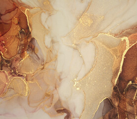 Art Abstract  Watercolor and Alcohol ink flow blot painting. Marble texture background. Brown, beige and Gold (bronze).