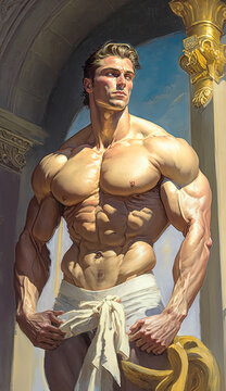 Neoclassicism painting of a bodybuilder. Created with Generative AI