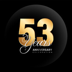 53th Anniversary logo. Golden number with silver color text. Logo Vector Template Illustration