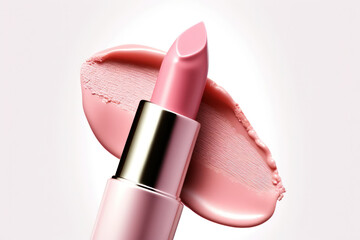 tube of soft pink lipstick on a white background.  generative AI - obrazy, fototapety, plakaty