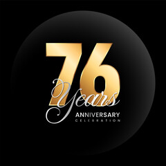 76th Anniversary logo. Golden number with silver color text. Logo Vector Template Illustration