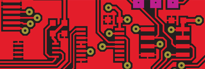 Tracing the conductors of a multilayer 
printed circuit board. Vector drawing of 
printed tracks, transition holes, contact 
pads and metallization areas. 
Electronic circuit board with components