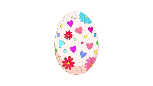 Happy Easter. Easter eggs on a white background replacing each other in turn. Flat image, stylized eggs with a pattern. Looped animation for the holiday of Easter