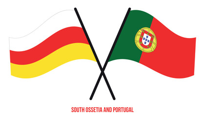 South Ossetia and Portugal Flags Crossed And Waving Flat Style. Official Proportion. Correct Colors.