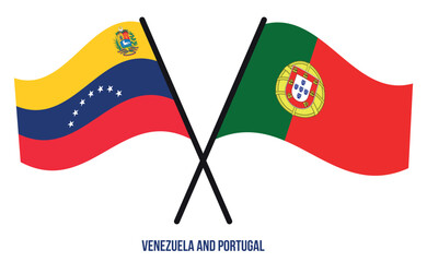 Venezuela and Portugal Flags Crossed And Waving Flat Style. Official Proportion. Correct Colors.