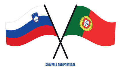 Slovenia and Portugal Flags Crossed And Waving Flat Style. Official Proportion. Correct Colors.