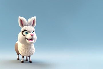 Llama portrait on a plain blue background, Generative AI illustration