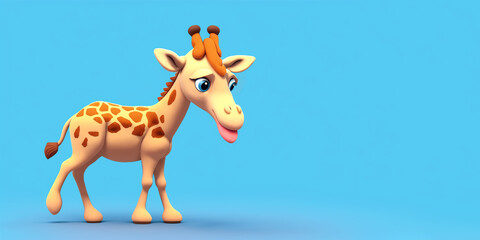 Giraffe portrait on a blue background, Generative AI illustration