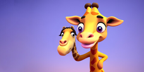 Giraffe portrait with hand puppet giraffe, Generative AI illustration