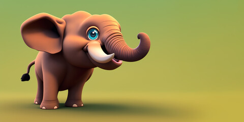 Elephant portrait on a green background, Generative AI illustration