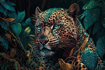 Jungle Leopard Jaguar Colorful Animal Tropical Wildlife Background Generative AI