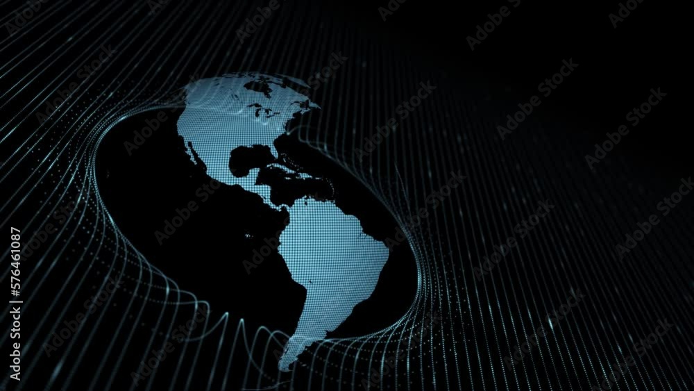 Poster Loop digital earth globe with lines data travel animation.