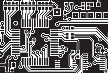Tracing the conductors of a multilayer 
printed circuit board. Drawing of 
printed tracks, transition holes, contact 
pads and metallization areas. 
Electronic circuit board with components