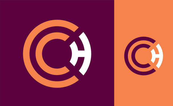 Symbol with initials CH in garnet, orange and white colors