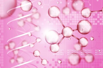 Abstract pink background with molecule of cosmetics product